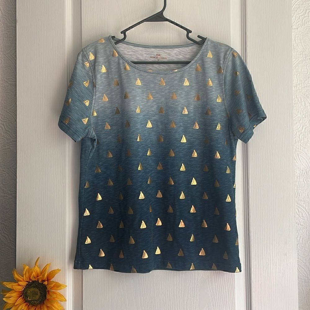 Princess Cruises Blue/Light Blue/Gold Ships T-Shirt - M - Excellent Condition